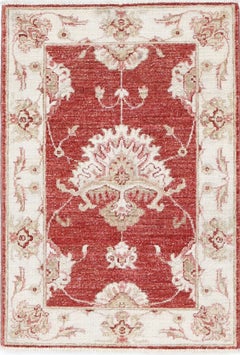 2x3 ft Handknotted Red, Beige Wool Rug. Traditional Floral Pattern Accent Rug
