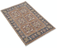 2x3 ft Traditional Turkish Accent Rug. Handknotted Small Entryway Rug. 100% Wool