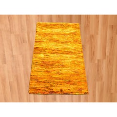 2'x3' Gold Color Plain Solid Design Pure Sari Silk Hand Knotted Mat Rug