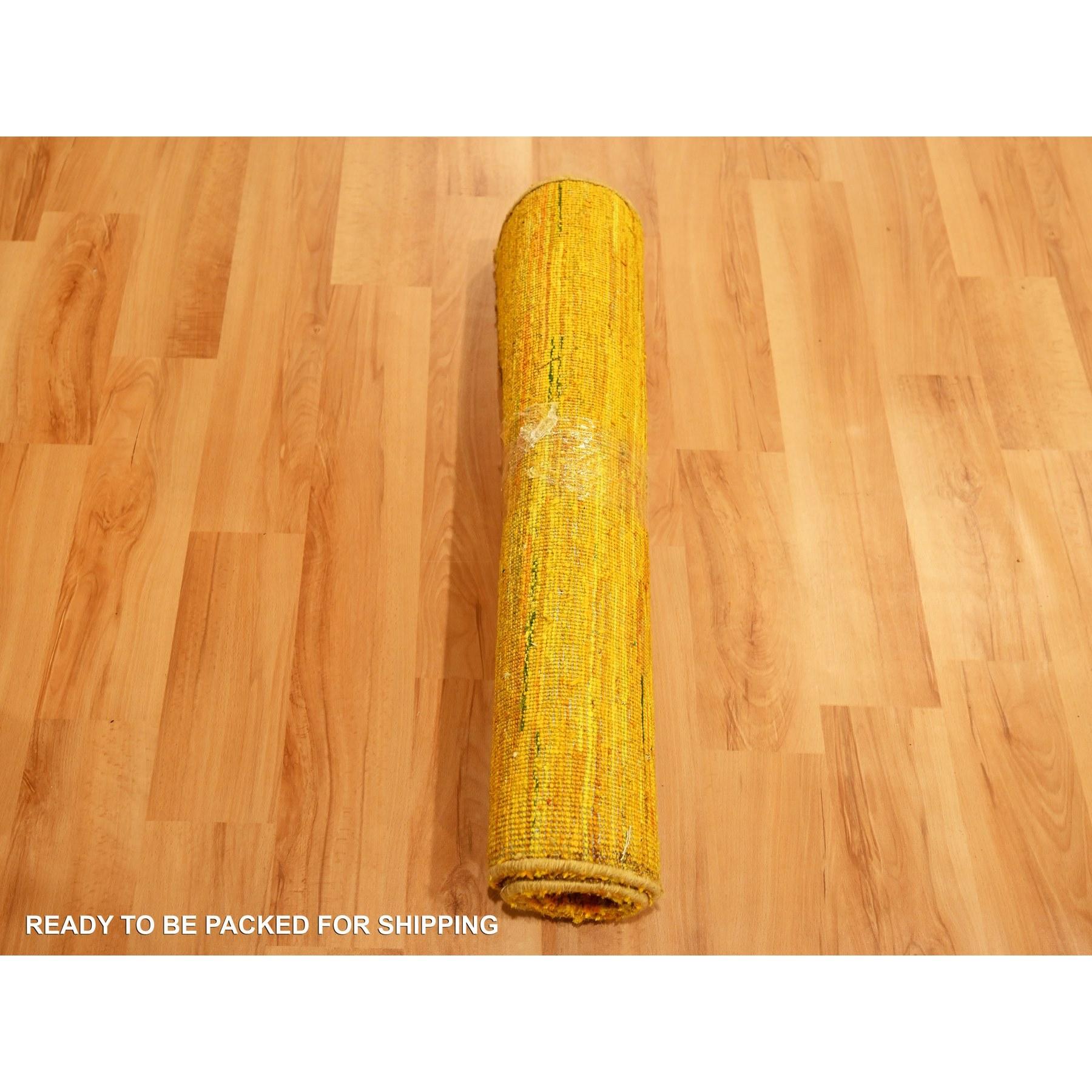 Alfombra Sari de Seda Pura Anudada a Mano de Color Dorado 2'x3' Diseño Sólido Liso Anudado a mano en venta