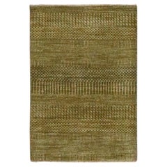 2'x3' Golden Brown Hand Knotted Wool with Silk Modern Grass Design Mat Rug