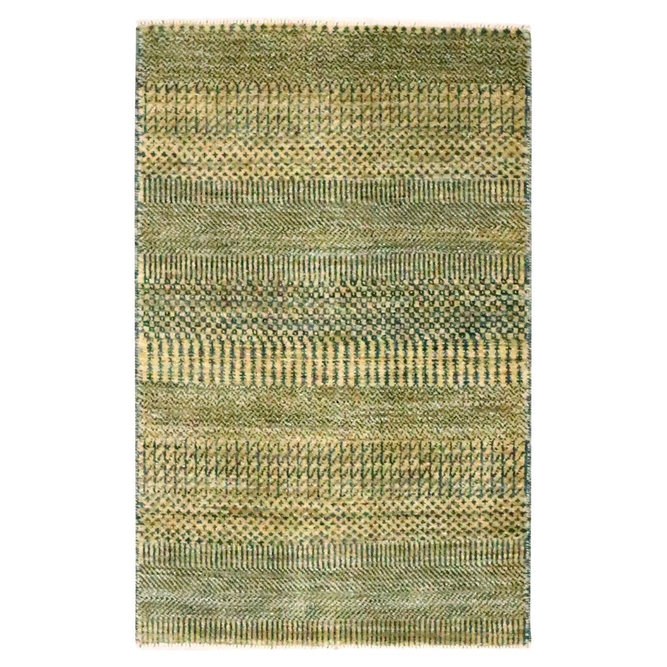 2'x3' Golden Brown Modern Grass Design Hand Knotted Wool and Silk Mat Rug