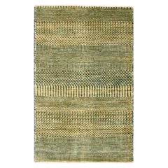 2'x3' Golden Brown Modern Grass Design Hand Knotted Wool and Silk Mat Rug
