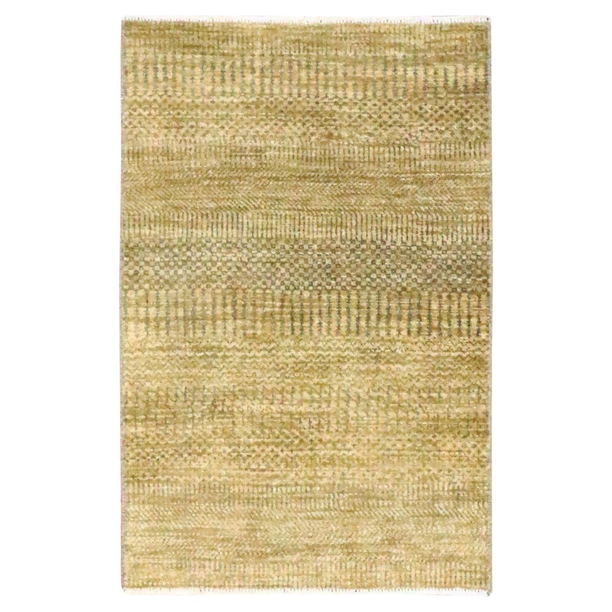 2'x3' Golden Brown Modern Grass Design Hand Knotted Wool and Silk Mat Rug