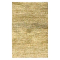 2'x3' Golden Brown Modern Grass Design Hand Knotted Wool and Silk Mat Rug
