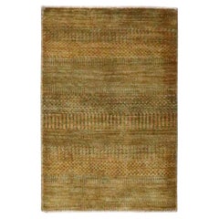 2'x3' Golden Brown Modern Grass Design Hand Knotted Wool with Sik Mat Rug