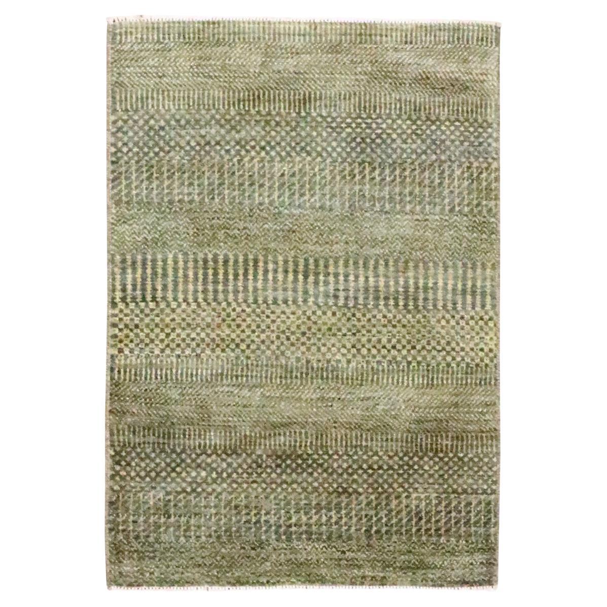 2'x3' Golden Brown Modern Grass Design Hand Knotted Wool with Silk Mat Rug