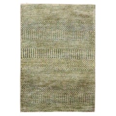 2'x3' Golden Brown Modern Grass Design Hand Knotted Wool with Silk Mat Rug