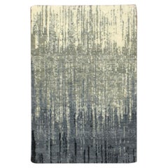 Tapis en laine pure, 2'x3', gris et noir, noué à la main, motif ombré vertical