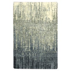 2'x3' Gray and Black Hand Knotted Vertical Ombre Design Pure Wool Mat Rug