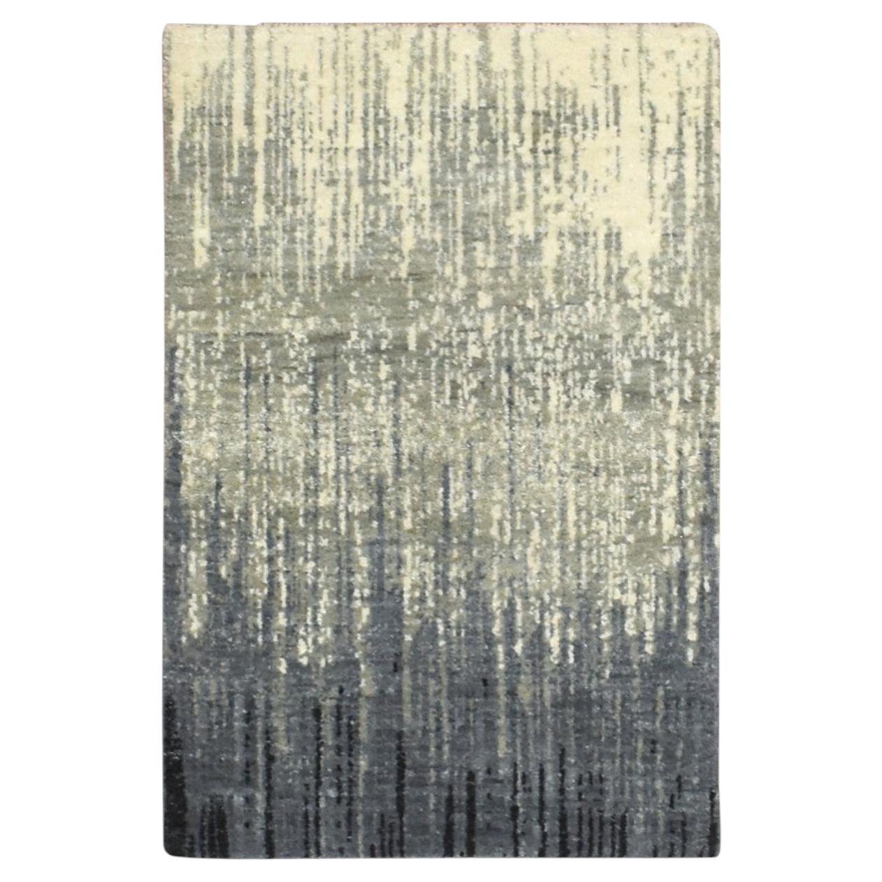 Tapis en laine pure noué à la main, motif ombré vertical gris et noir, 2'x3'