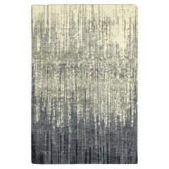 Tapis en laine pure noué à la main, motif ombré vertical gris et noir, 2'x3'
