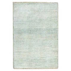 2'x3' Gray-Beige Modern Grass Design Hand Knotted Wool with Silk Small Rug