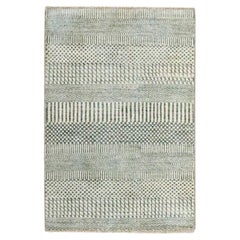 2'x3' Gray-Beige Modern Grass Design Hand Knotted Wool with Silk Small Rug