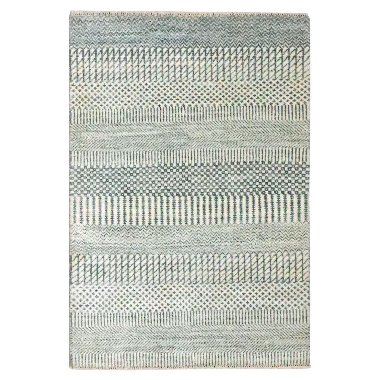 2'x3' Gray-Beige Modern Grass Design Hand Knotted Wool with Silk Small Rug