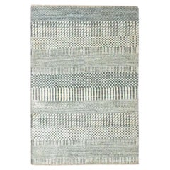 2'x3' Gray-Beige Modern Grass Design Hand Knotted Wool with Silk Small Rug