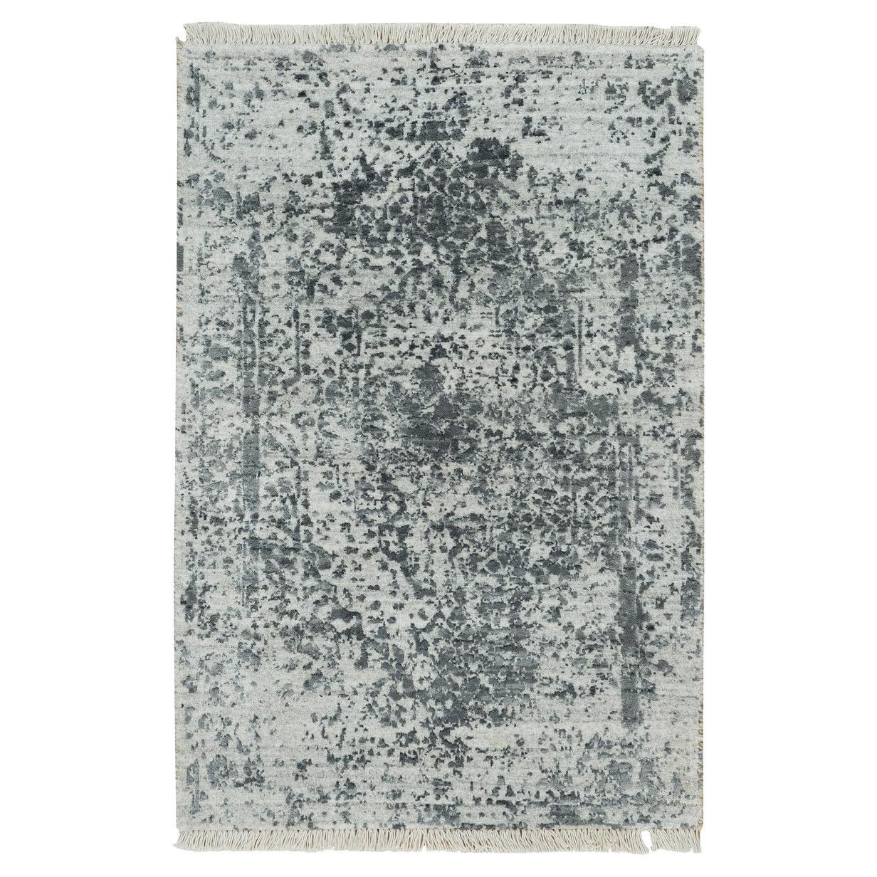 2
x3
 Gray Broken Hand Knotted Zoroastrian Design Wool And Silk Mat Rug For Sale