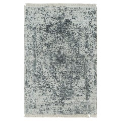 2'x3' Grau gebrochene Hand geknüpft Zoroastrian Design Wolle und Seide Matte Teppich