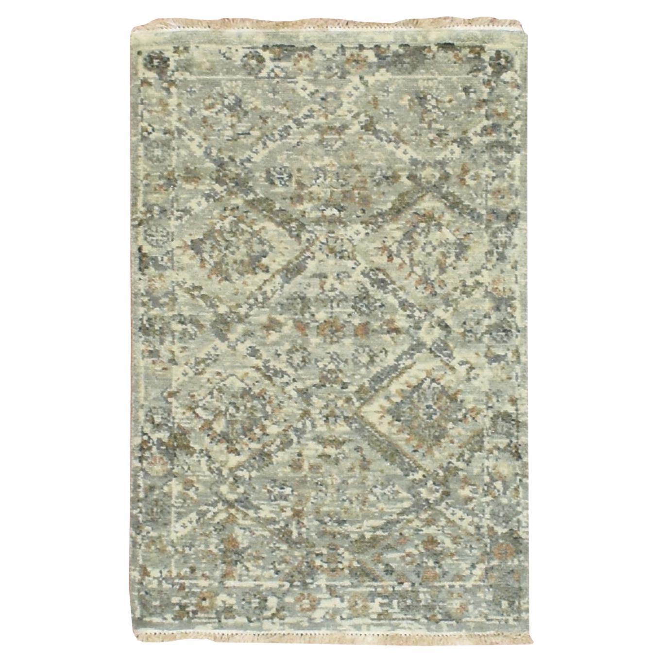 2
x3
 Gray Erased and Broken Garden Design Hand Knotted Pure Wool Mat Rug