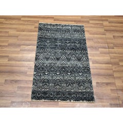 2'x3' Gray Hand Knotted Kohinoor Herat with Small Repetitive Design Wool Rug