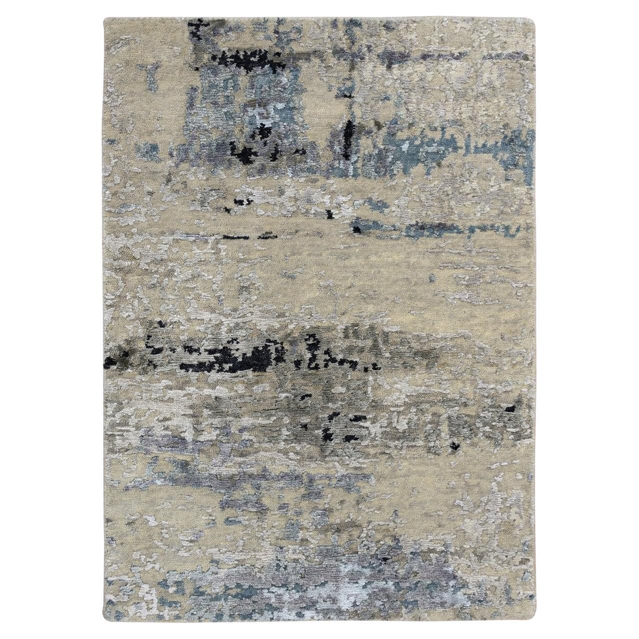 2
x3
 Gray, Modern Abstract Design, Wool and Silk Hand Knotted, Mat Rug For Sale