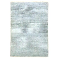2'x3' Gray Modern Grass Design Hand Knotted Wool and Silk Mat Small Rug