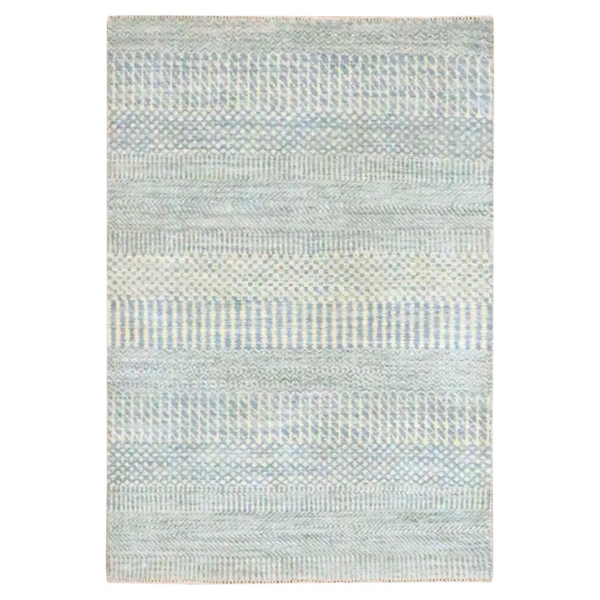 2'x3' Gray Modern Grass Design Wool with Silk Hand Knotted Oriental Mat Rug