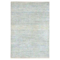 2'x3' Gray Modern Grass Design Wool with Silk Hand Knotted Oriental Mat Rug
