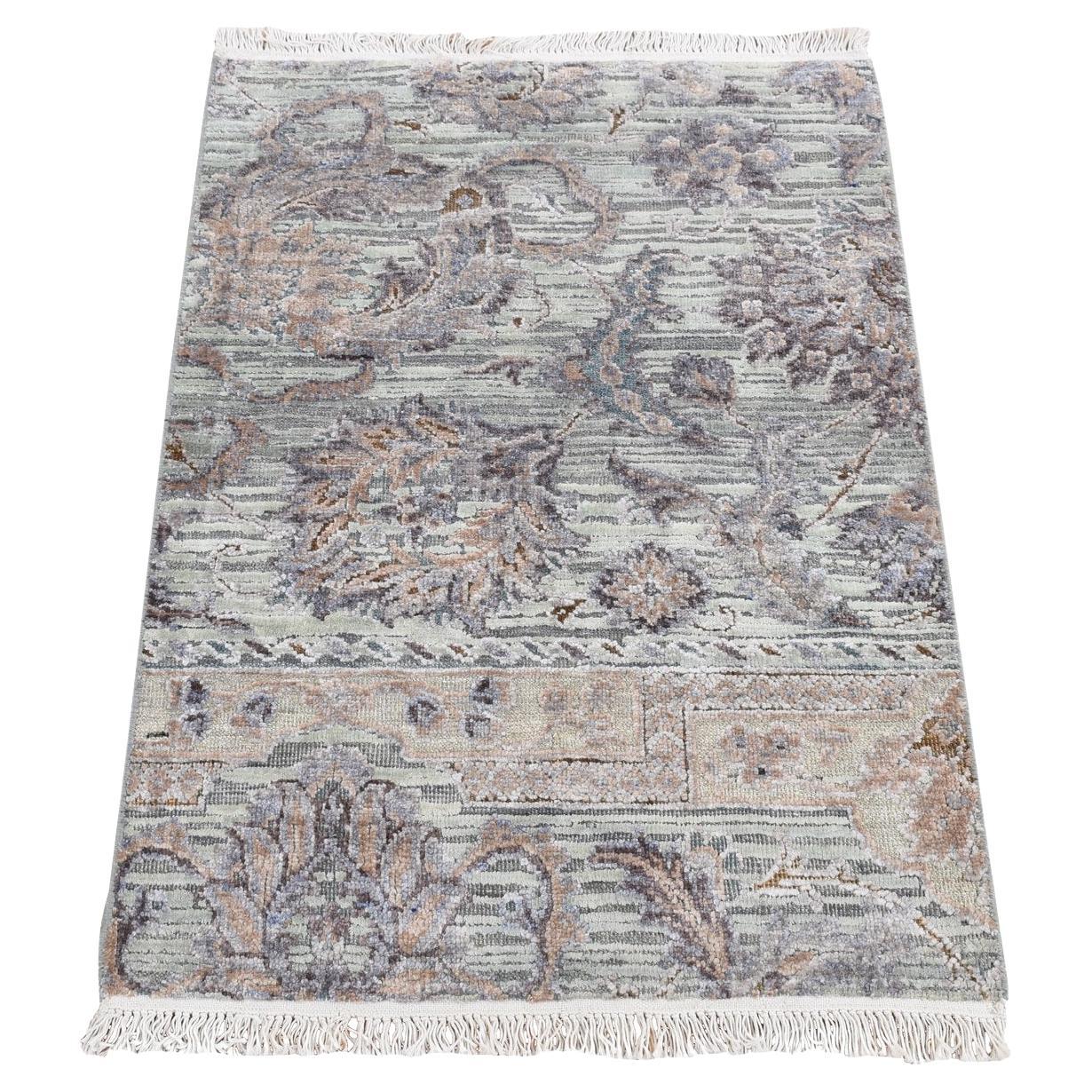 2
x3
Grau Mughal Design Seide mit strukturierter Wolle handgeknüpft Orientteppich