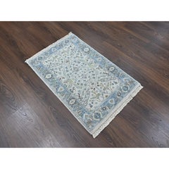 2'x3' Gray Oushak with Floral Motifs Hand Knotted Wool Mat Oriental Rug