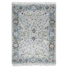 Tappeto Oushak grigio con motivi floreali in lana naturale annodato a mano 2'x3'