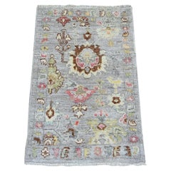 2'x3' Gray Pure Wool Afghan Angora Oushak Hand Knotted Mat Oriental Rug