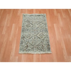 Tappeto grigio in pura lana con disegno del giardino cancellato e spezzato annodato a mano 2'x3'