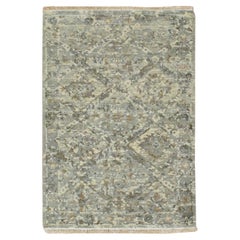 Tappeto grigio in pura lana con disegno del giardino cancellato e spezzato annodato a mano 2'x3'