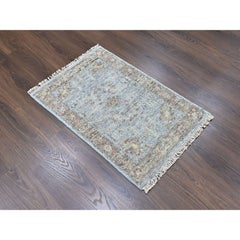Tappeto in lana lucida annodato a mano, collezione "Supple", motivo Oushak, grigio, 2'x3'