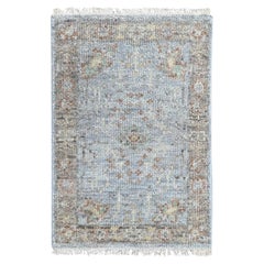 Tappeto in lana lucida annodato a mano, collezione "Supple", motivo Oushak, grigio, 2'x3'