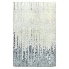 2'x3' Gray Vertical Ombre Design Densely Woven Hand Knotted Wool Mat Rug