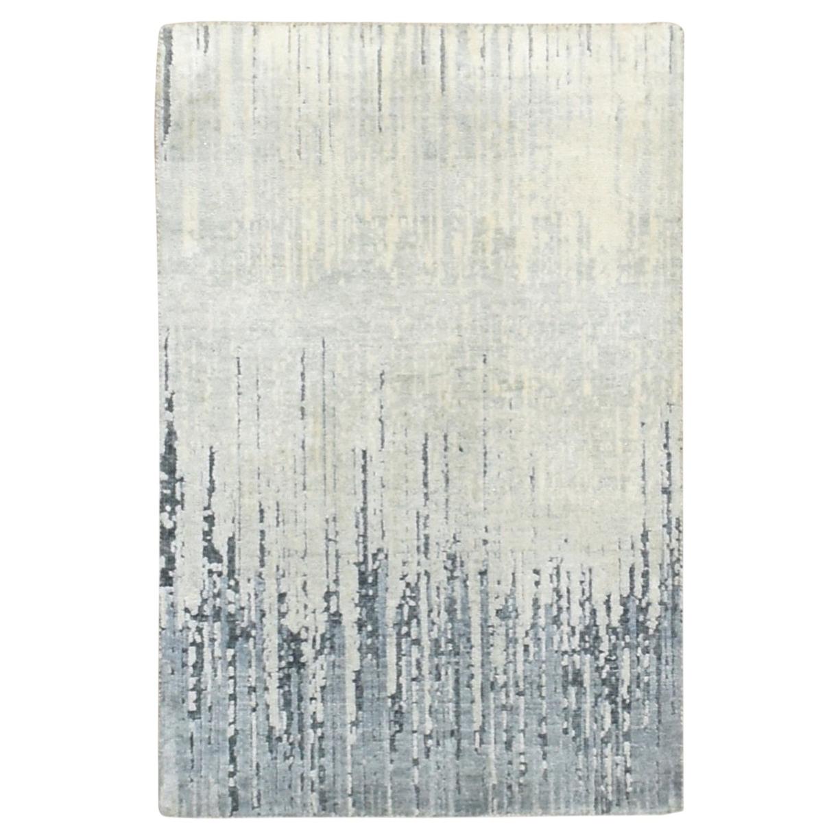 Tapis en laine tissé à la main, à motif ombré vertical gris, de 2'x3', à tissage dense