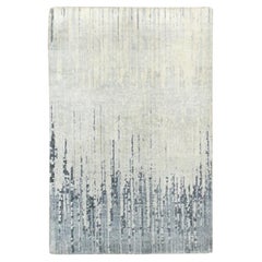 2'x3' Gray Vertical Ombre Design Densely Woven Hand Knotted Wool Mat Rug