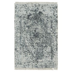 2'x3' Gray Wool And Silk Broken Zoroastrian Hand Knotted Design Mat Rug
