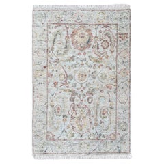 2'x3' Gray Ziegler Mahal Design Pure Wool Hand Knotted Mat Zero Pile Rug