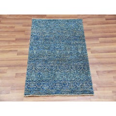 2'x3' Tapis en laine nouée à la main ton sur ton en forme de diamant à motifs répétitifs 2'x3' vert