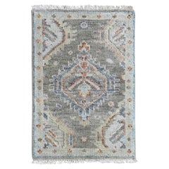 2'x3' Green Supple Collection Oushak Design Soft Wool Hand Knotted Mat Rug
