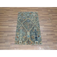 2'x3' Green Trellis Borderless Garden Design Agra Hand Knotted Wool Rug
