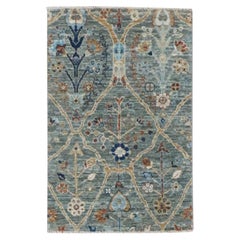 2'x3' Green Trellis Borderless Garden Design Agra Hand Knotted Wool Rug