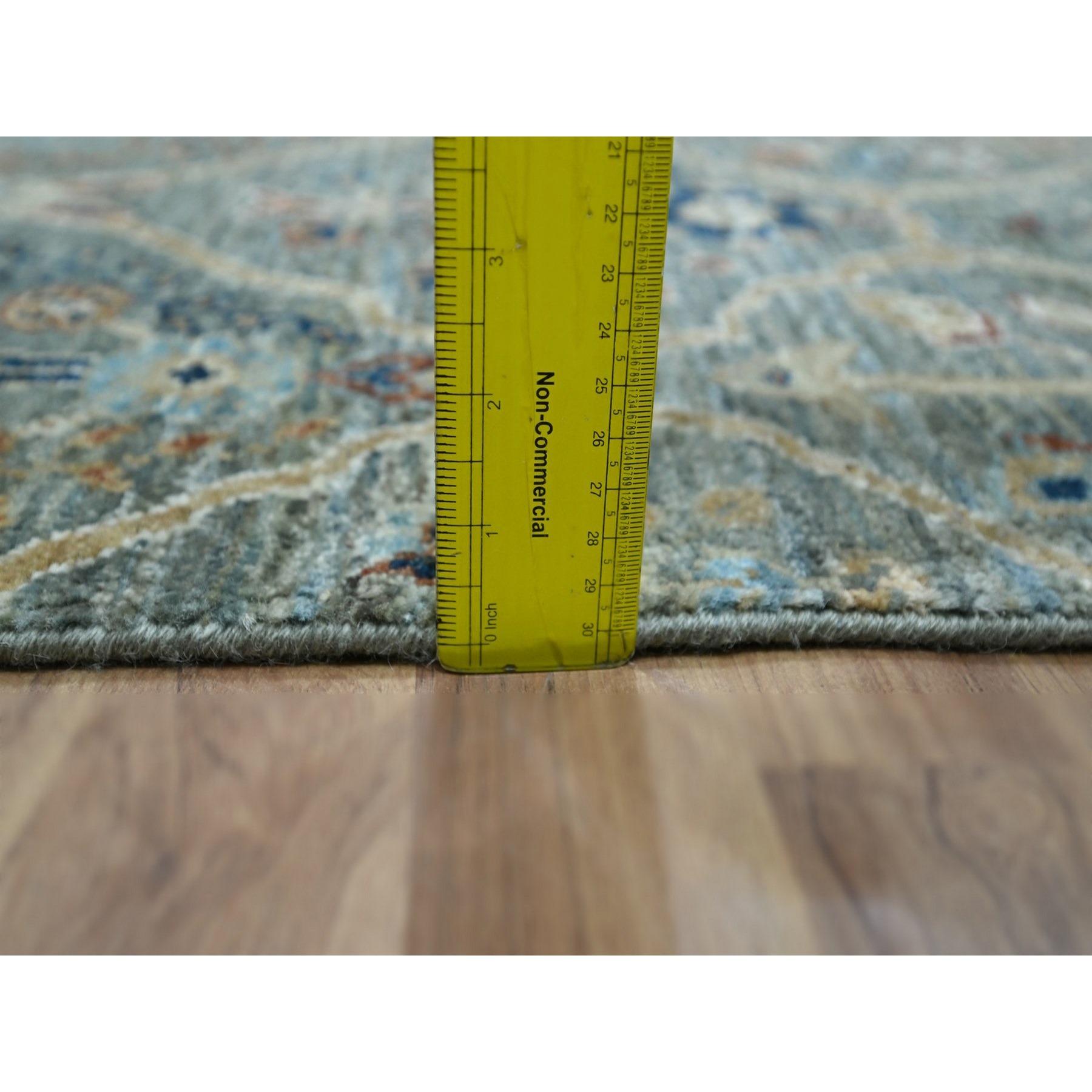 2'x3' Green Trellis Borderless Garden Design Wool Hand Knotted Mat Small Rug (Agra) im Angebot