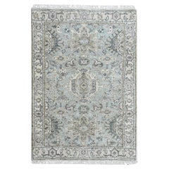 2'x3' Greenish Gray Karajeh Tribal Medallions Design Hand Knotted Wool Rug