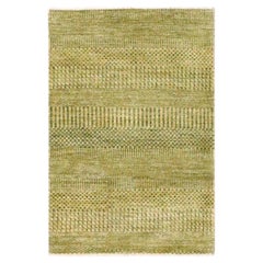 2'x3' Honey Brown Modern Grass Design Hand Knotted Wool and Silk Mat Rug