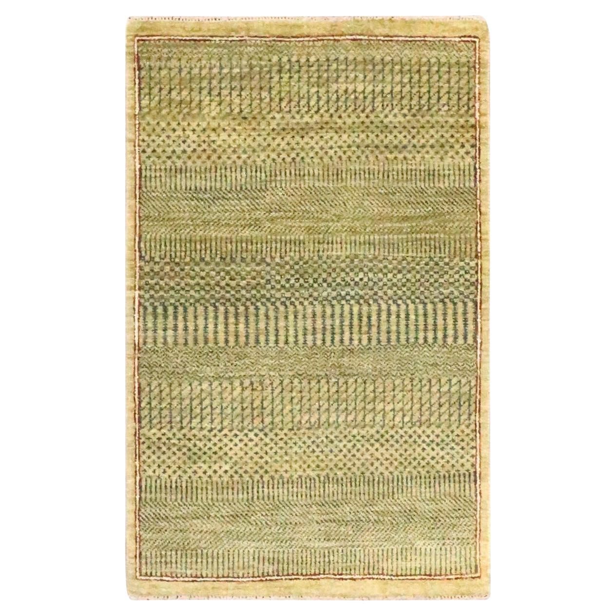 2'x3' Honey Brown Modern Grass Design Hand Knotted Wool and Silk Mat Rug