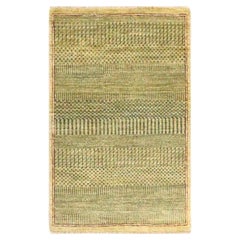 2'x3' Honey Brown Modern Grass Design Hand Knotted Wool and Silk Mat Rug